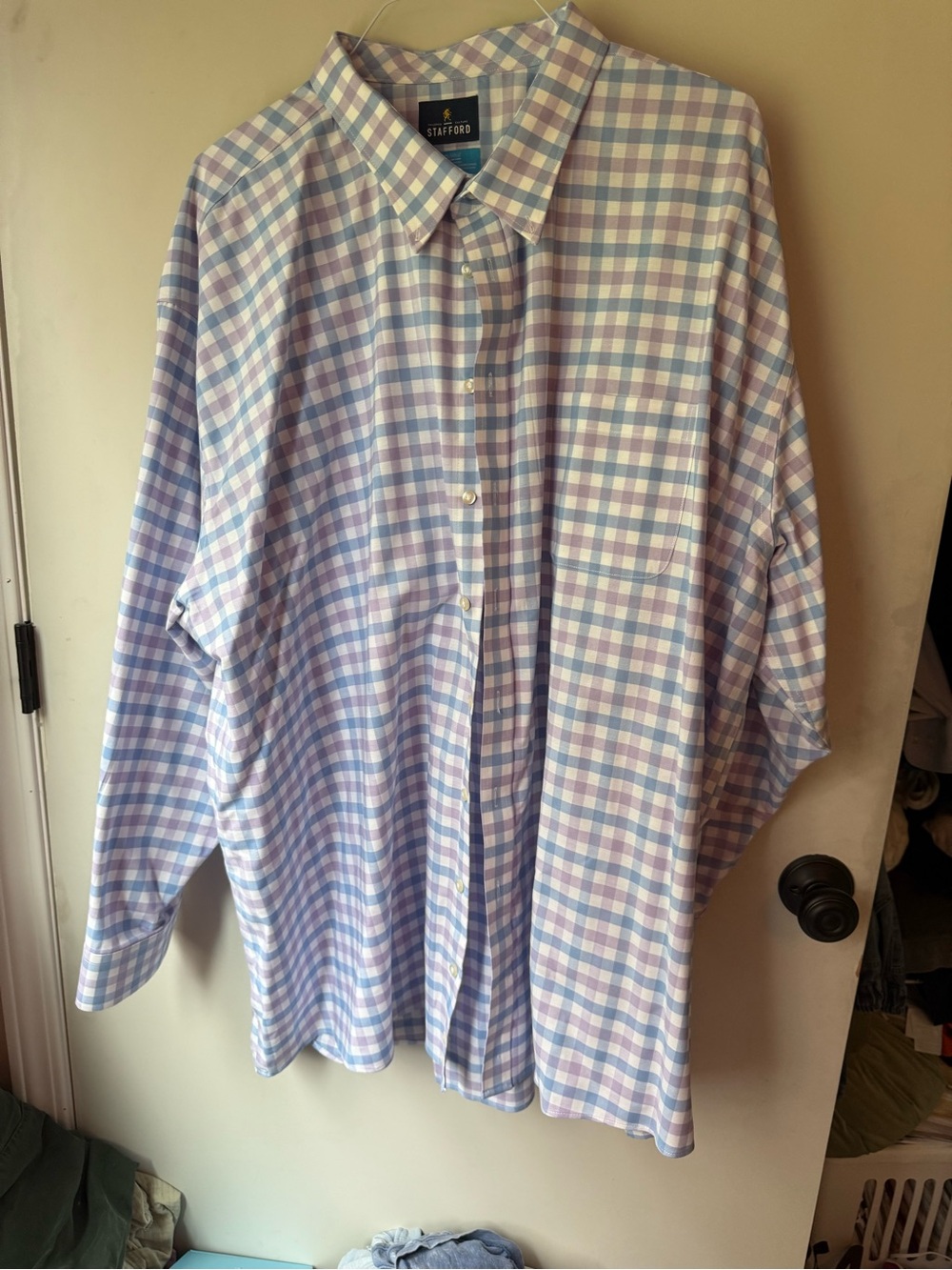 Stafford Men’s Lavender & White Check Dress Shirt